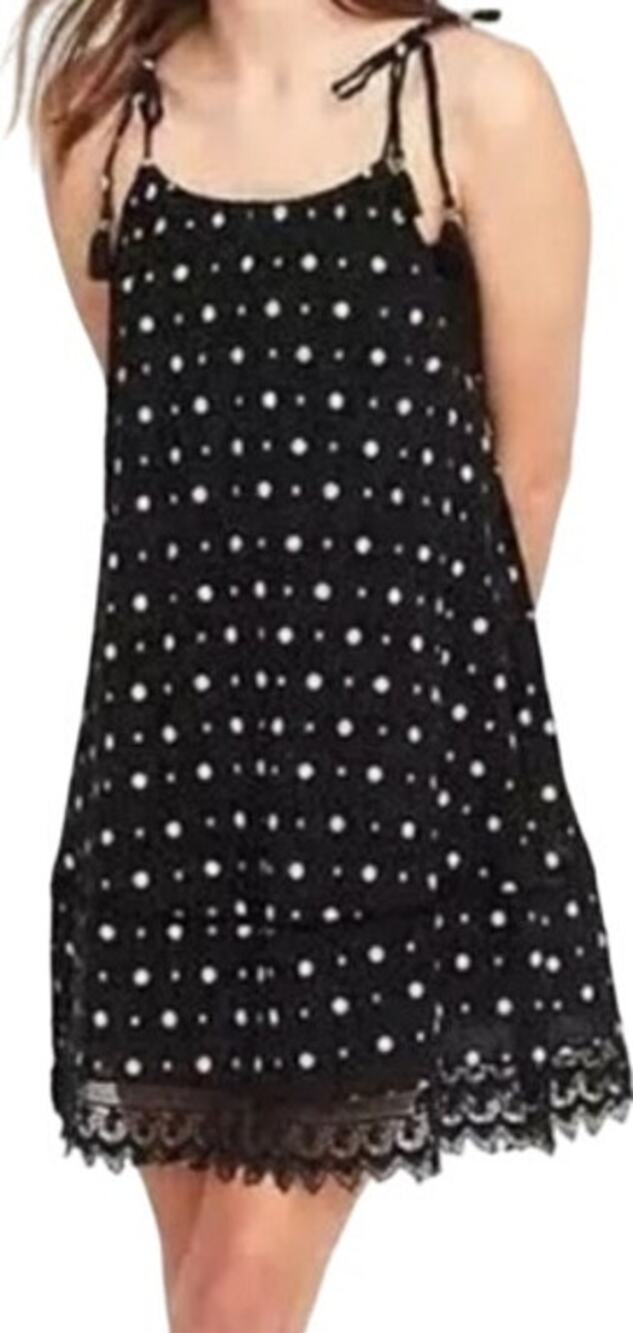 Old Navy Bandana Dress Tie Shoulder Black Print Swing 100% Cotton Lace XSmall